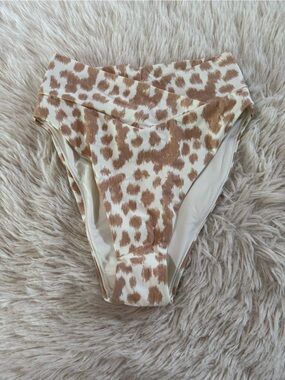 aerie High-Waist Bikini Bottom in Cream and Brown Leopard Print